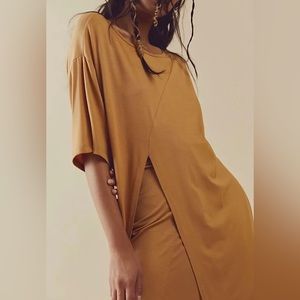 Free People Beach Sunray Harem pants/Jumpsuit with Tunic Top Set sz SP Mustard